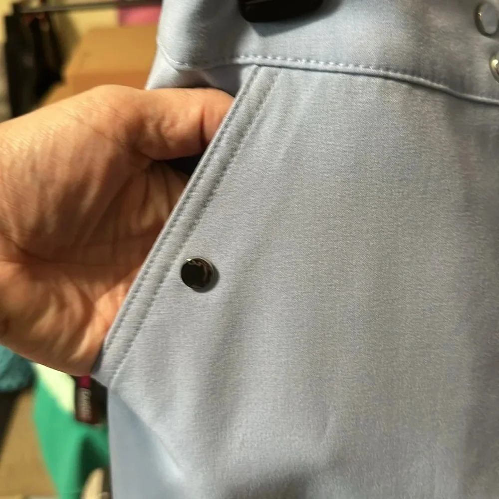 Bar III Lined Periwinkle Blue Skirt Knee silver accents and pockets zips size 10 - Picture 6 of 6